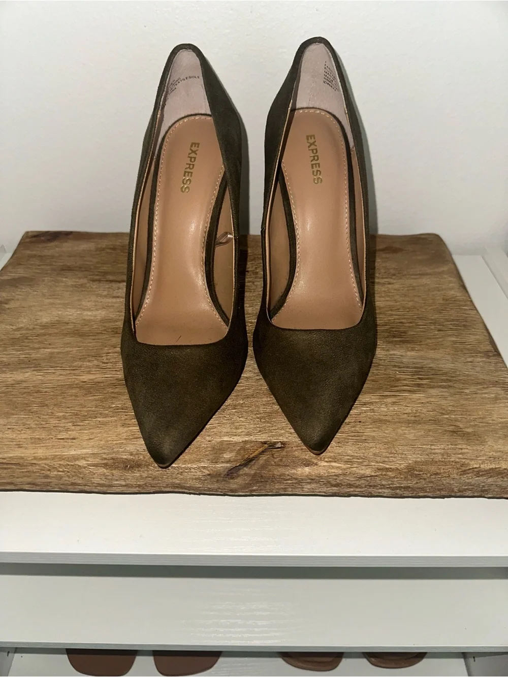 Express Olive Suede Pointed Toe Pumps